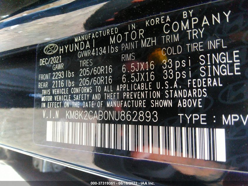 2022 HYUNDAI KONA SE - KM8K2CAB0NU862893