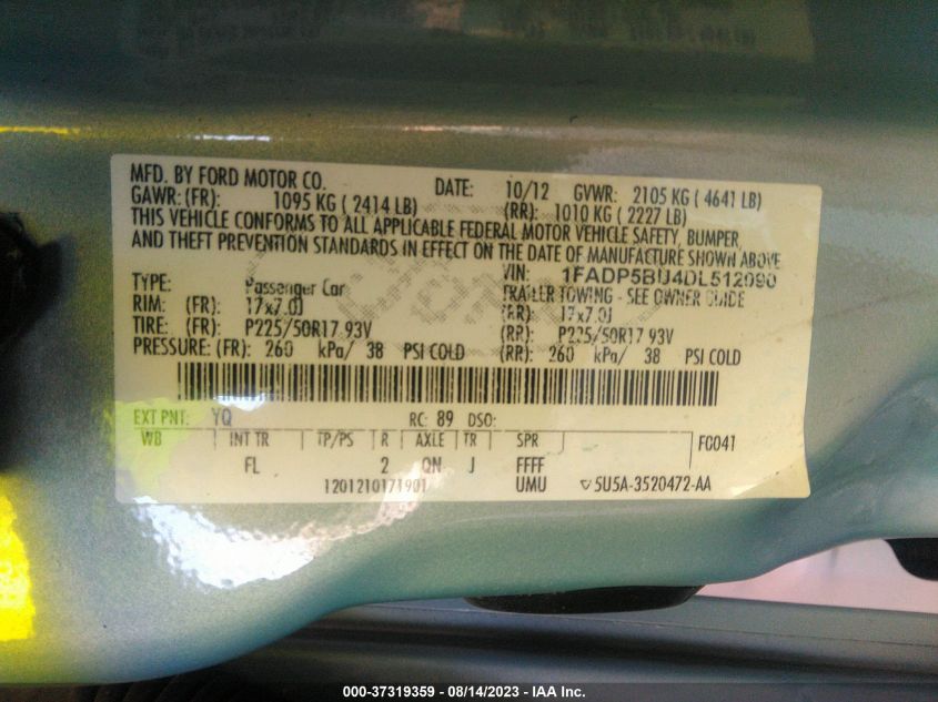 2013 FORD C-MAX HYBRID SEL - 1FADP5BU4DL512090