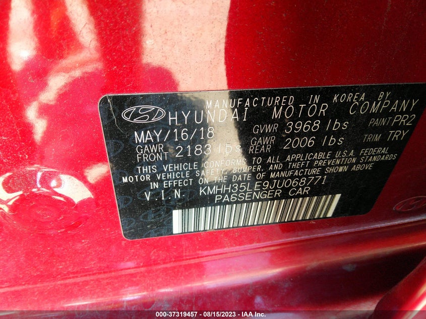 VIN KMHH35LE9JU068771 2018 HYUNDAI ELANTRA GT