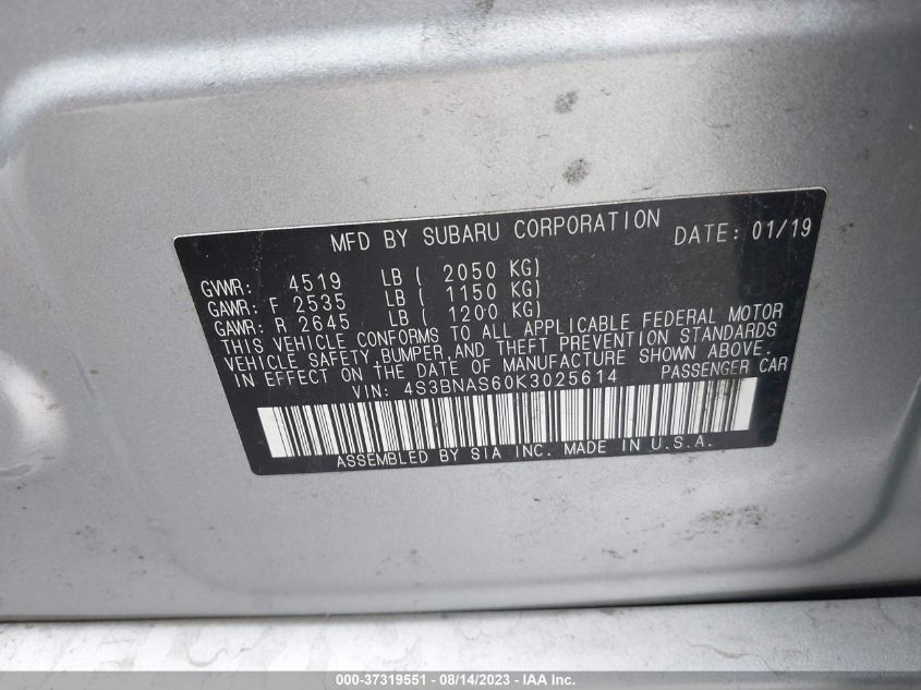 2019 SUBARU LEGACY SPORT - 4S3BNAS60K3025614