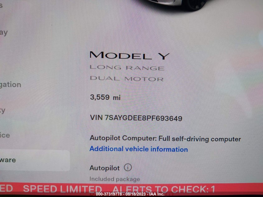 VIN 7SAYGDEE8PF693649 2023 TESLA MODEL Y LONG RANGE