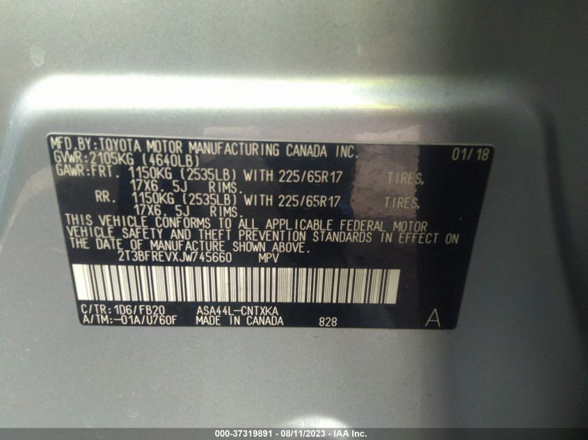 2018 TOYOTA RAV4 LE - 2T3BFREVXJW745660