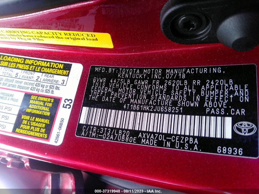 2018 TOYOTA CAMRY XSE - 4T1B61HK2JU658251