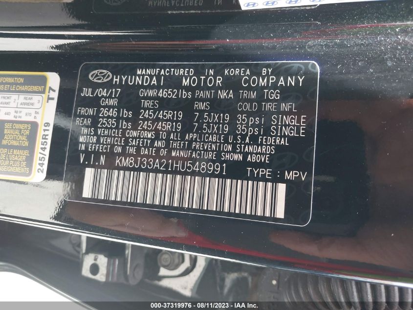 2017 HYUNDAI TUCSON SPORT - KM8J33A21HU548991