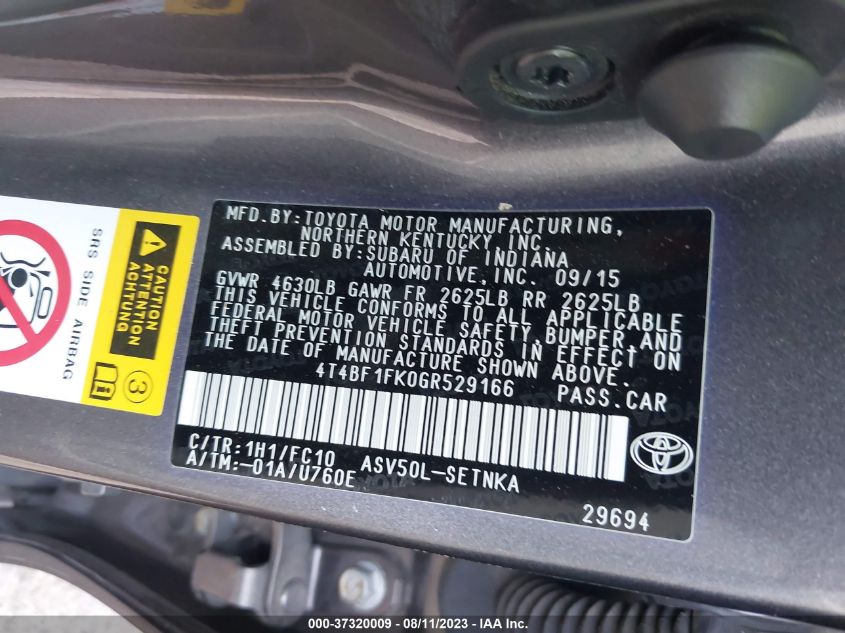 2016 TOYOTA CAMRY XLE/SE/LE/XSE - 4T4BF1FK0GR529166