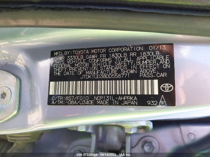 2013 TOYOTA YARIS L/LE/SE - JTDKTUD38DD558771