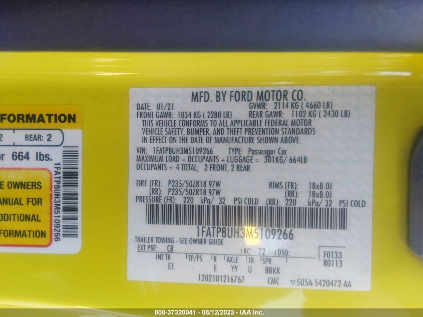 2021 FORD MUSTANG ECOBOOST - 1FATP8UH3M5109266