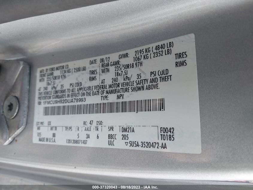 2013 FORD ESCAPE SEL - 1FMCU9H92DUA78993