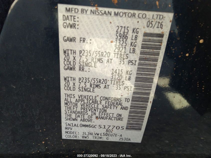 2016 INFINITI QX60 - 5N1AL0MM6GC517705