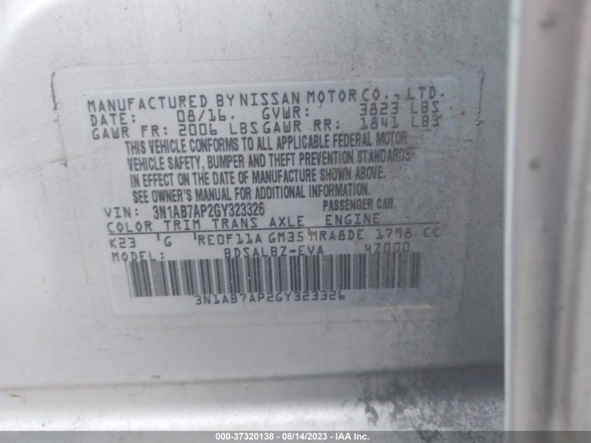 2016 NISSAN SENTRA S - 3N1AB7AP2GY323326