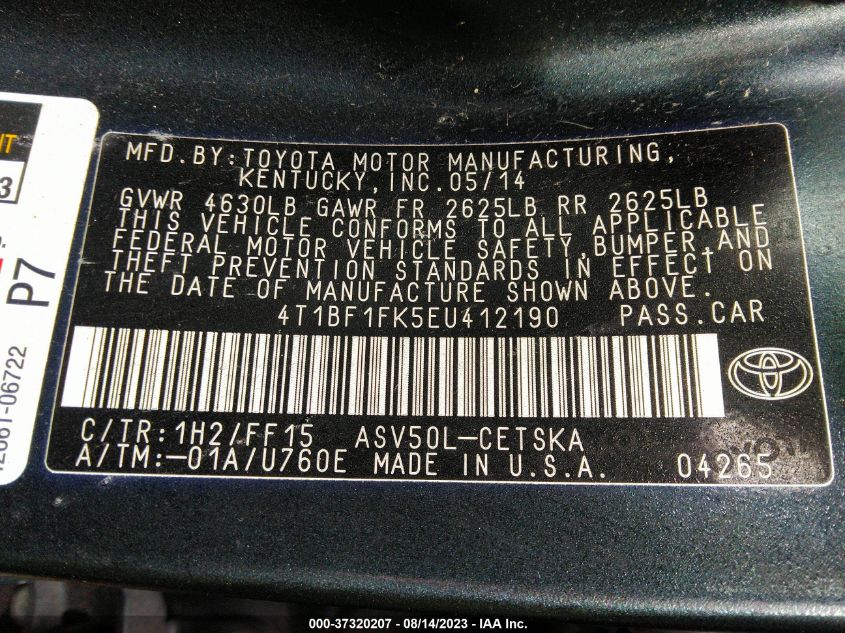 2014 TOYOTA CAMRY L/SE/LE/XLE - 4T1BF1FK5EU412190