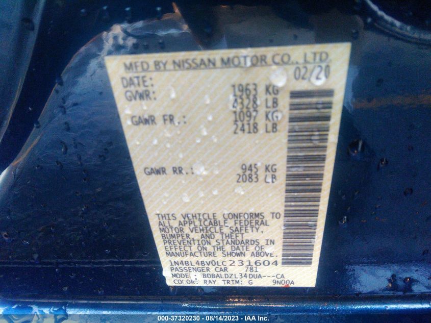 2020 NISSAN ALTIMA 2.5 S - 1N4BL4BV0LC231604
