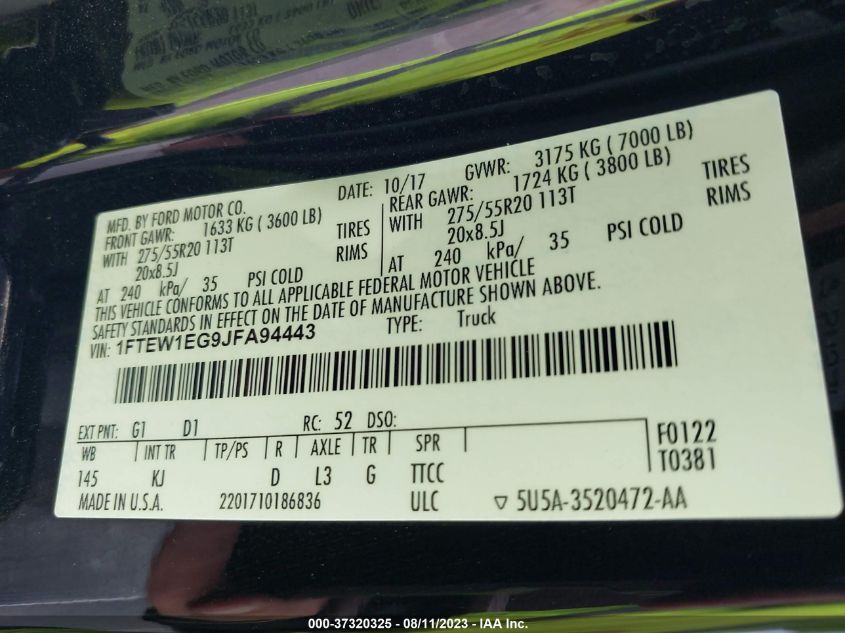 2018 FORD F-150 XL/XLT/LARIAT - 1FTEW1EG9JFA94443