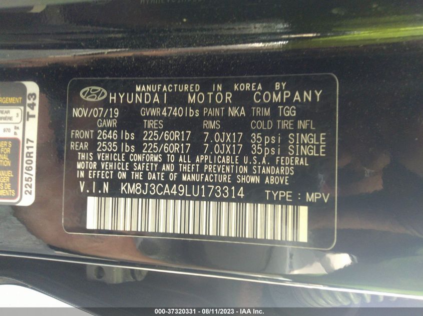 2020 HYUNDAI TUCSON LIMITED/SEL/SPORT/ULTIMAT - KM8J3CA49LU173314
