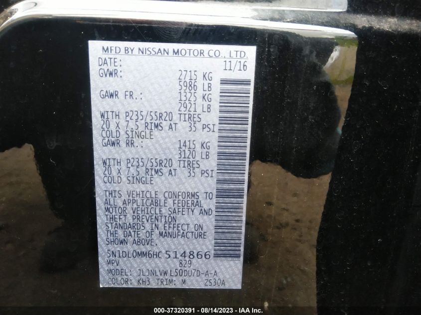 2017 INFINITI QX60 - 5N1DL0MM6HC514866