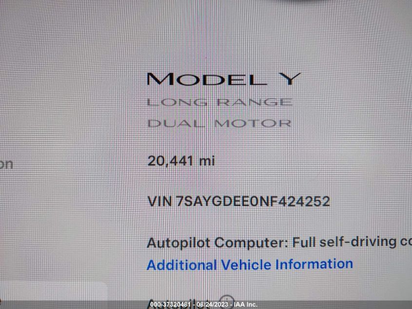 2022 TESLA MODEL Y LONG RANGE - 7SAYGDEE0NF424252