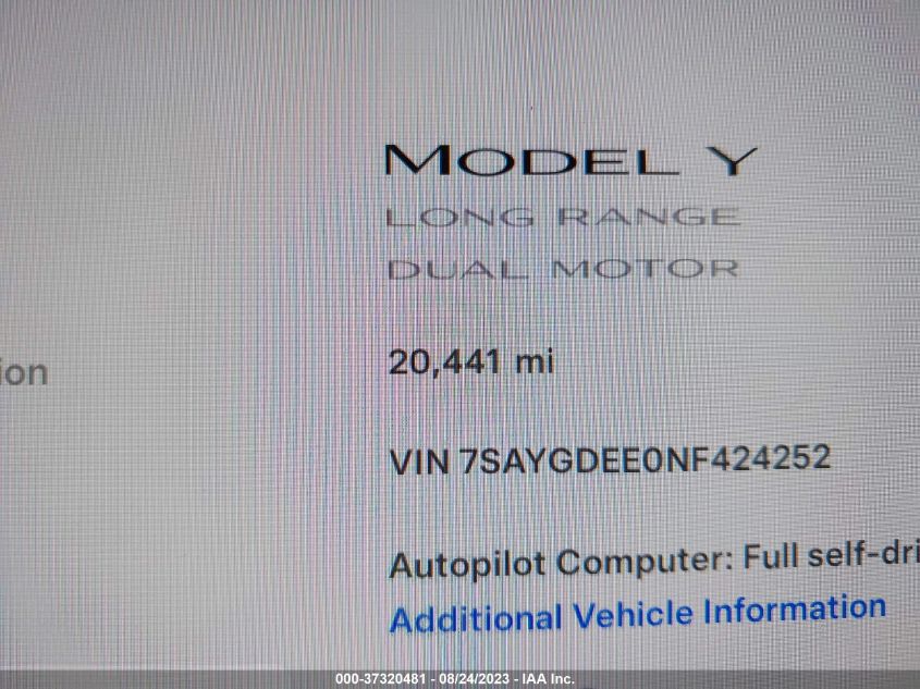 2022 TESLA MODEL Y LONG RANGE - 7SAYGDEE0NF424252