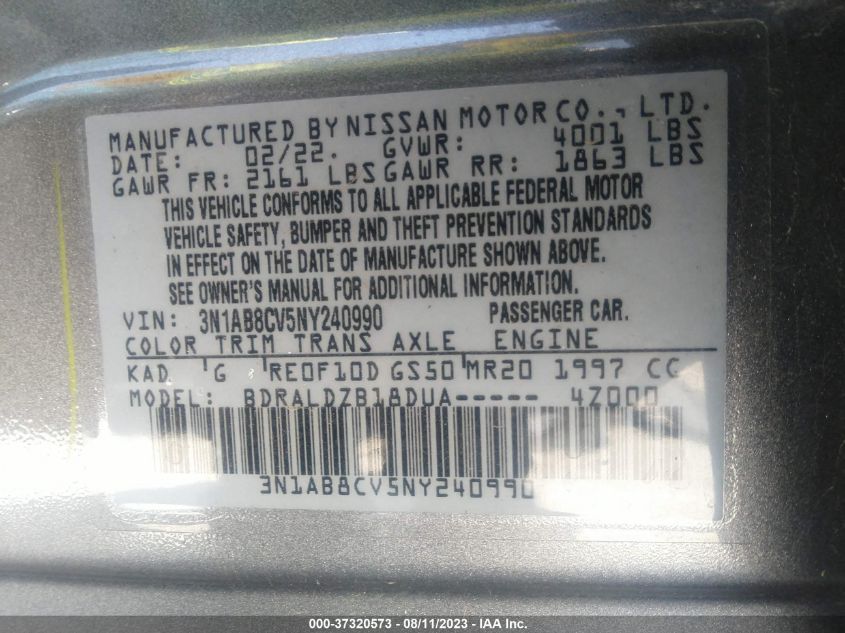 2022 NISSAN SENTRA SV - 3N1AB8CV5NY240990