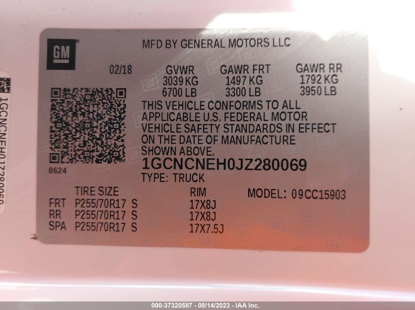 2018 CHEVROLET SILVERADO 1500 WORK TRUCK - 1GCNCNEH0JZ280069