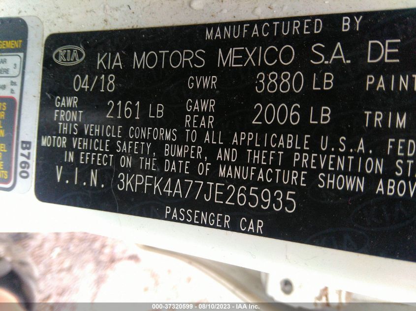 2018 KIA FORTE LX - 3KPFK4A77JE265935