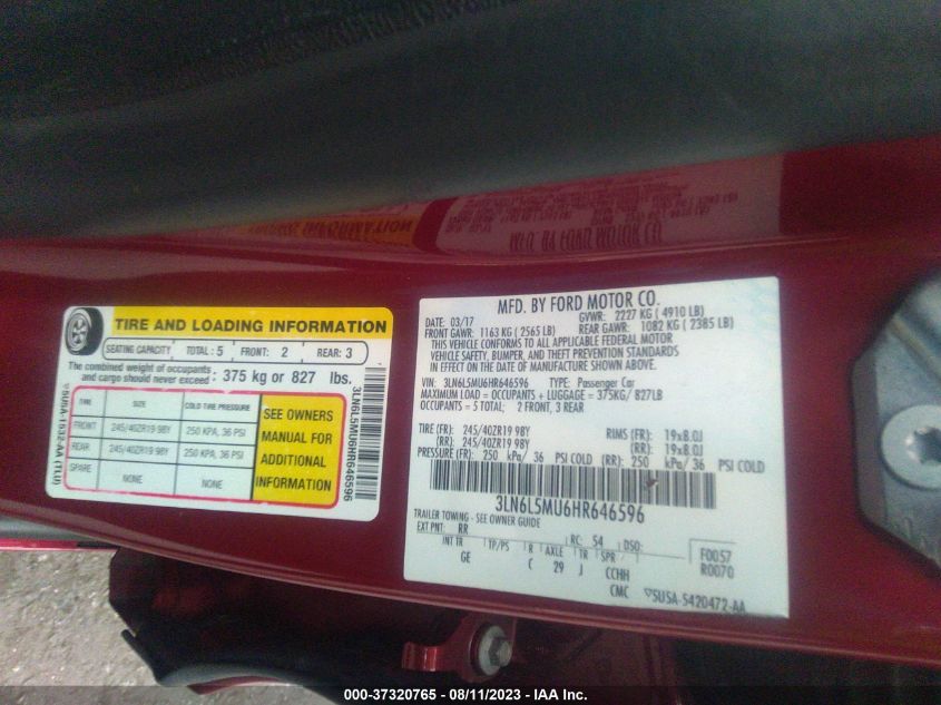 2017 LINCOLN MKZ HYBRID RESERVE - 3LN6L5MU6HR646596