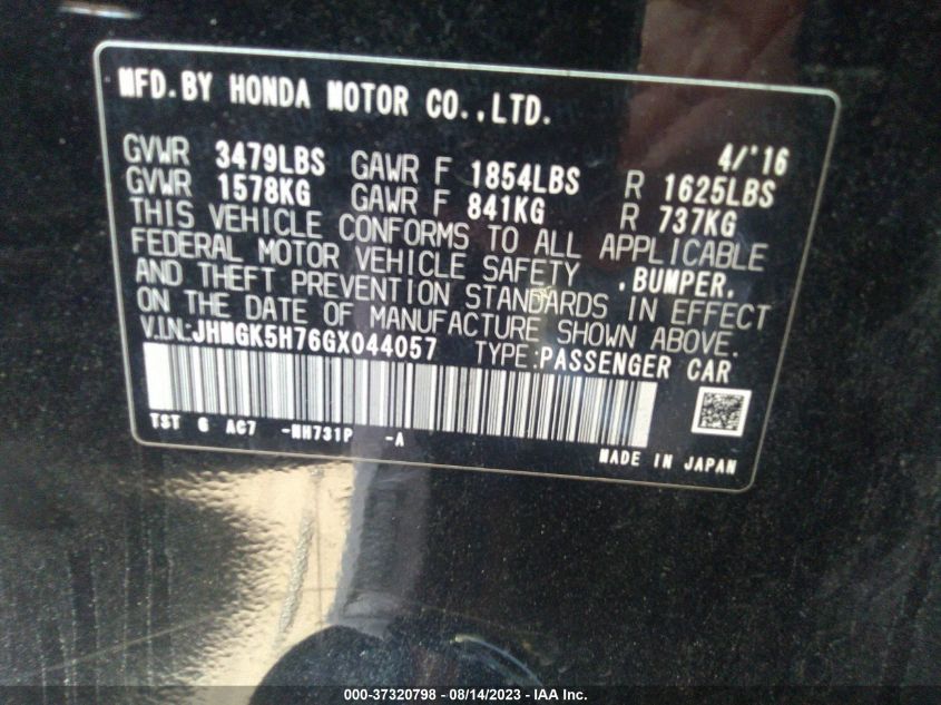 2016 HONDA FIT EX - JHMGK5H76GX044057