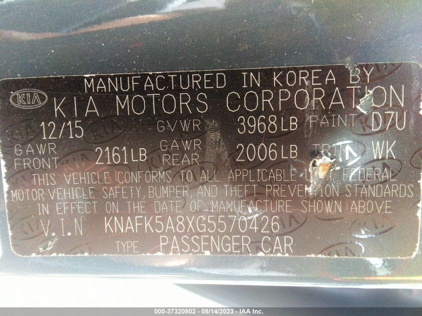 2016 KIA FORTE 5-DOOR LX KNAFK5A8XG5570426