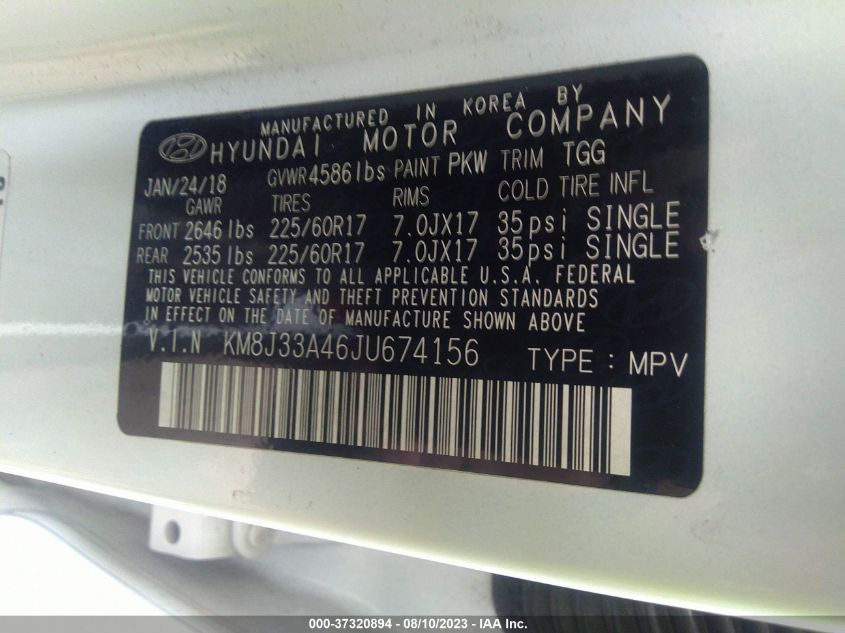 2018 HYUNDAI TUCSON SEL - KM8J33A46JU674156
