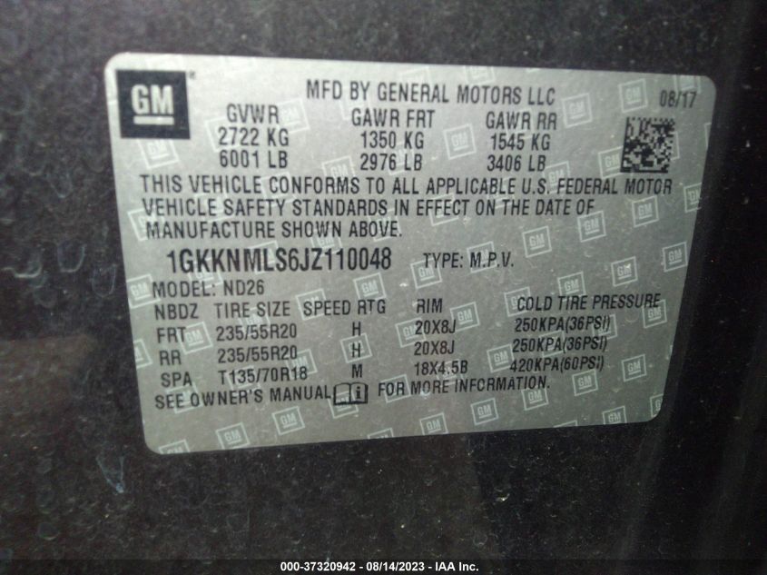 2018 GMC ACADIA SLT - 1GKKNMLS6JZ110048