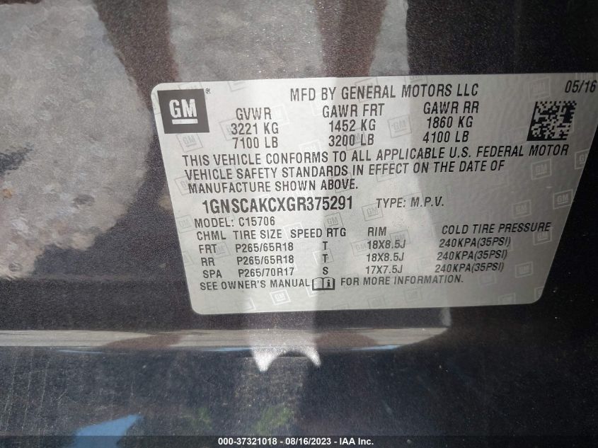 2016 CHEVROLET TAHOE C1500  LS - 1GNSCAKCXGR375291