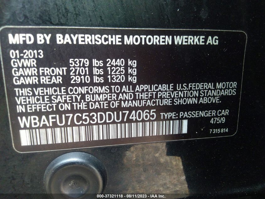 2013 BMW 5 SERIES 535I XDRIVE - WBAFU7C53DDU74065