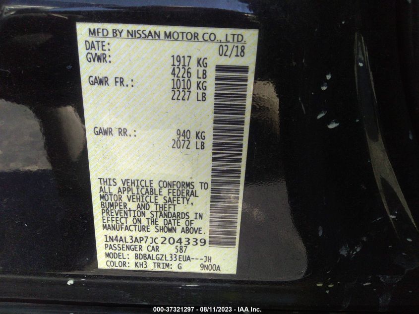 2018 NISSAN ALTIMA 2.5/S/SV/SL/SR - 1N4AL3AP7JC204339