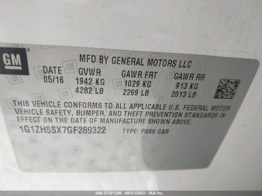 2016 CHEVROLET MALIBU PREMIER - 1G1ZH5SX7GF289322