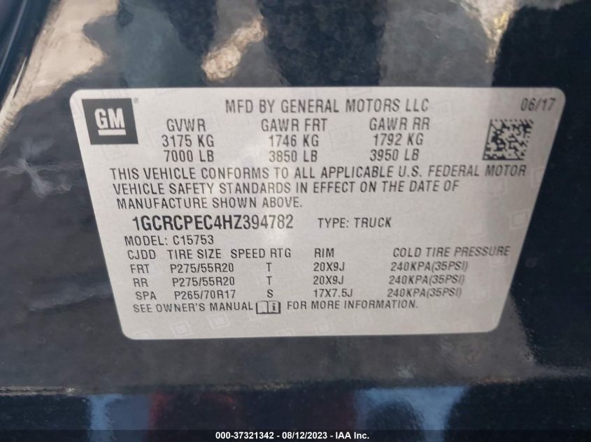 2017 CHEVROLET SILVERADO 1500 CUSTOM - 1GCRCPEC4HZ394782