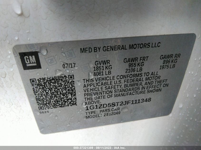 2018 CHEVROLET MALIBU LT - 1G1ZD5ST2JF111348