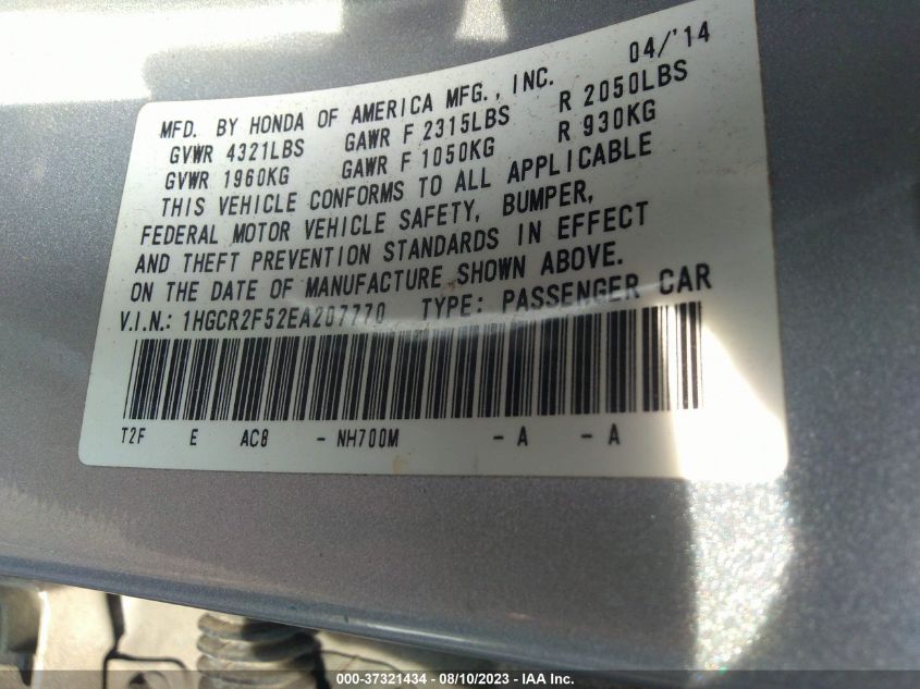 2014 HONDA ACCORD SEDAN SPORT - 1HGCR2F52EA207770