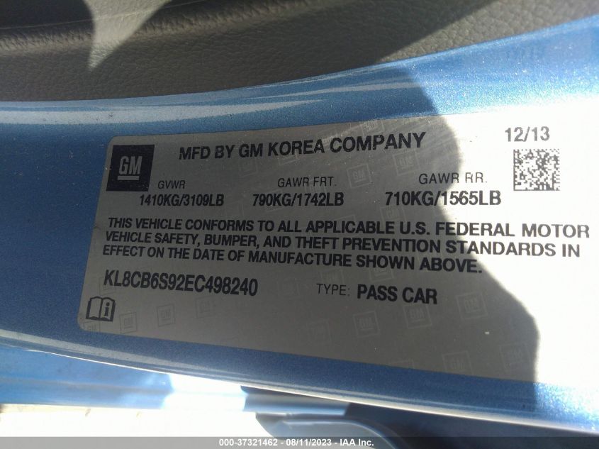 2014 CHEVROLET SPARK LS - KL8CB6S92EC498240