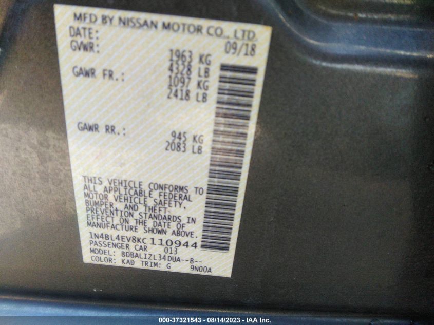 2019 NISSAN ALTIMA 2.5 SL - 1N4BL4EV8KC110944