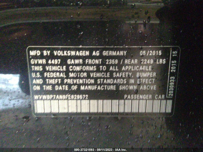 2015 VOLKSWAGEN CC SPORT - WVWBP7AN9FE829572