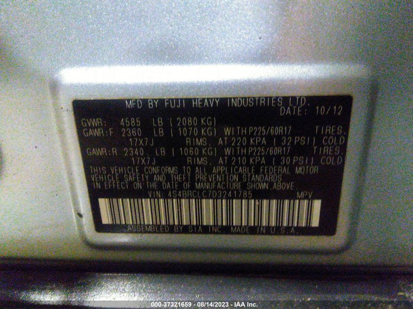 2013 SUBARU OUTBACK 2.5I LIMITED - 4S4BRCLC7D3241785