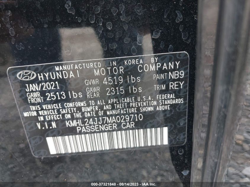 2021 HYUNDAI SONATA HYBRID BLUE - KMHL24JJ7MA029710