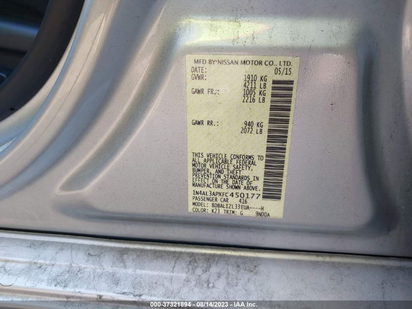 2015 NISSAN ALTIMA 2.5 SV - 1N4AL3APXFC450177