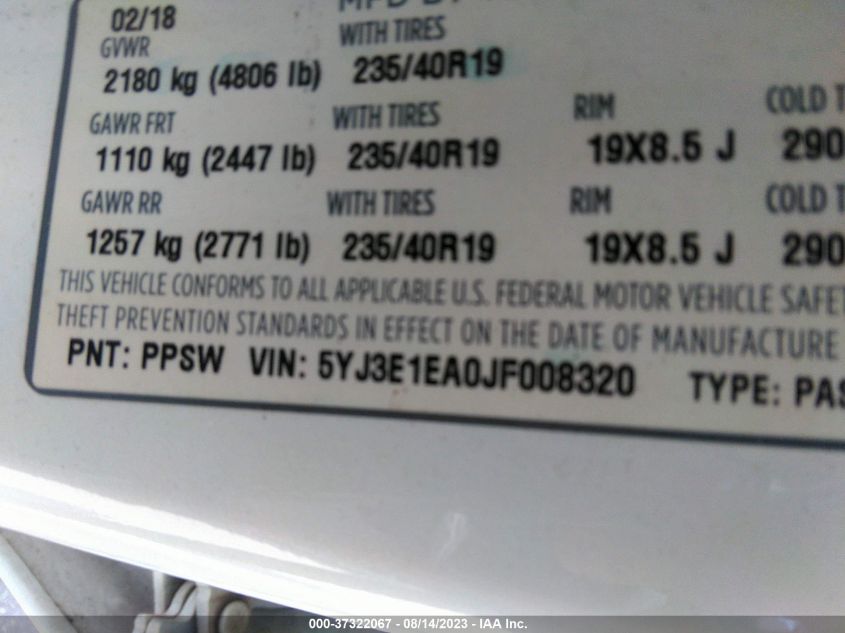 2018 TESLA MODEL 3 - 5YJ3E1EA0JF008320