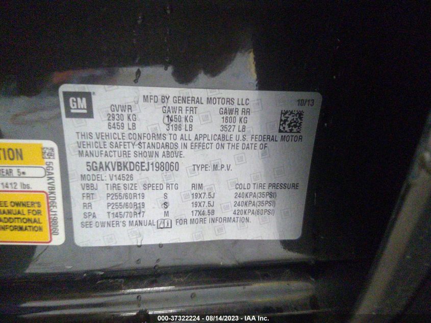 2014 BUICK ENCLAVE - 5GAKVBKD6EJ198060