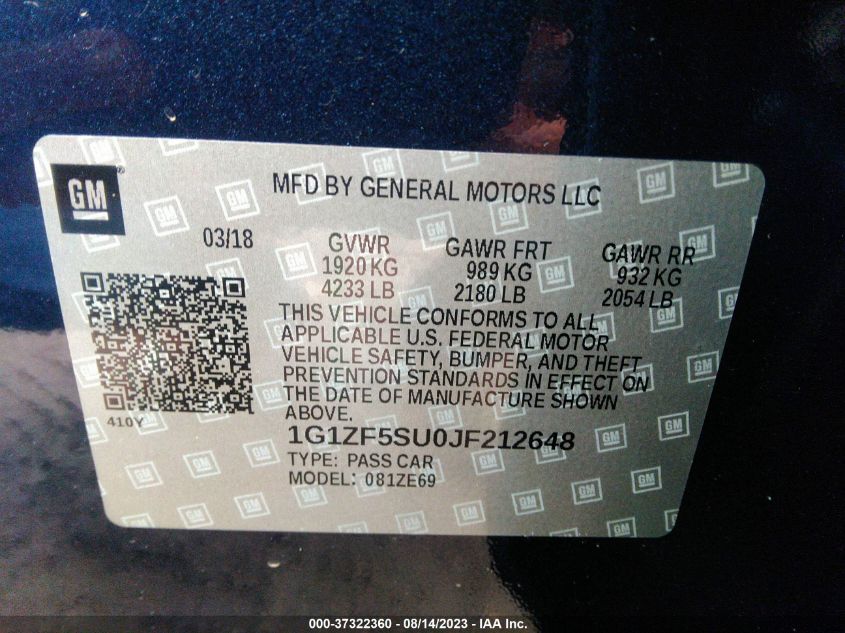 2018 CHEVROLET MALIBU HYBRID - 1G1ZF5SU0JF212648