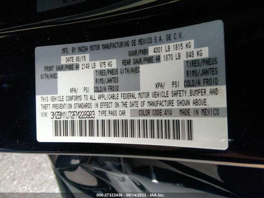 2015 MAZDA MAZDA3 I SPORT - 3MZBM1U72FM228983