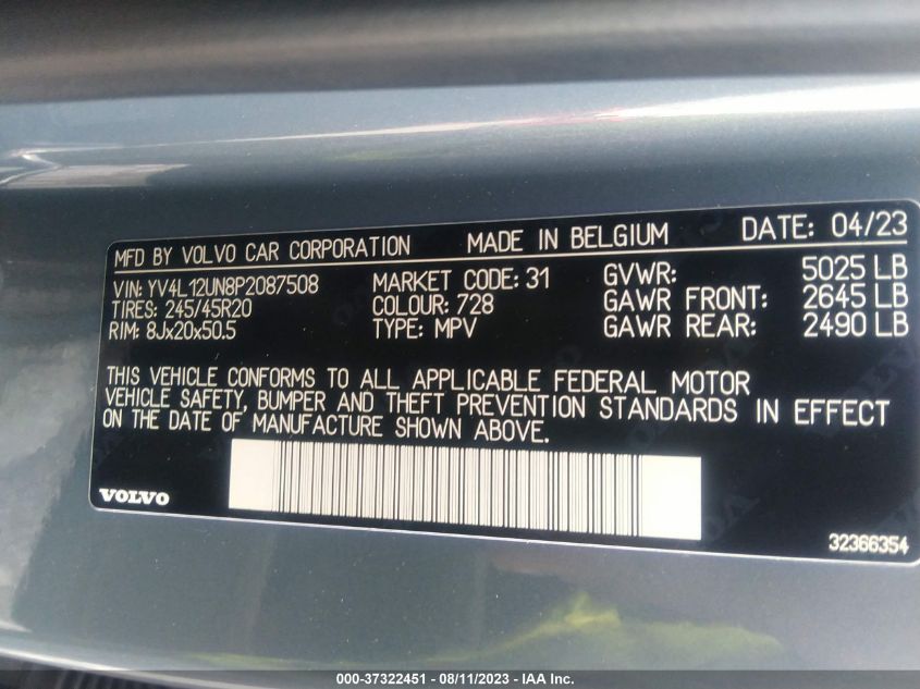 2023 VOLVO XC40 PLUS BRIGHT THEME YV4L12UN8P2087508