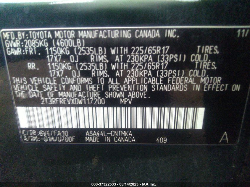2013 TOYOTA RAV4 XLE - 2T3RFREVXDW117200