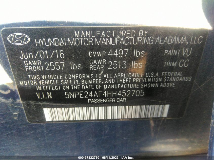 2017 HYUNDAI SONATA 2.4L - 5NPE24AF4HH452705