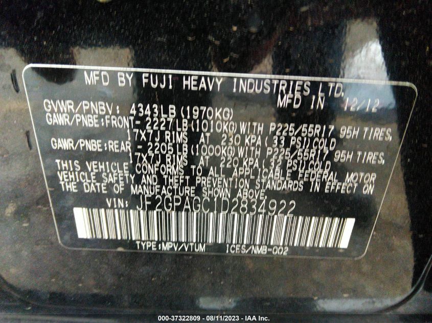 2013 SUBARU XV CROSSTREK LIMITED - JF2GPAGC1D2834922